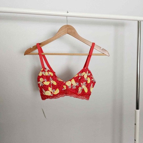 Free People Red Fruit Print Lace Bralette